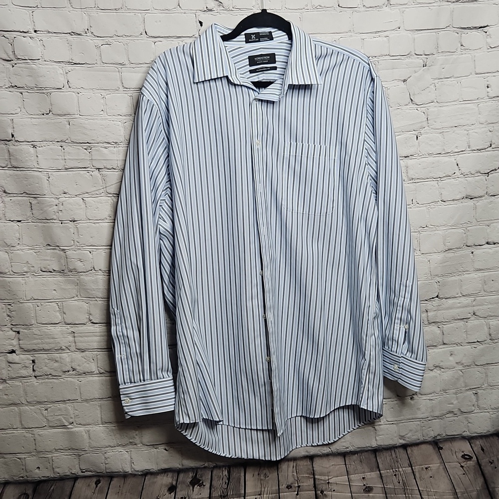 Nordstrom Men's Shop Blue Stripe Dress Shirt 16.5 x 34